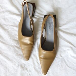 GANNI |  Khaki Pointed Toe block slingbacks 39